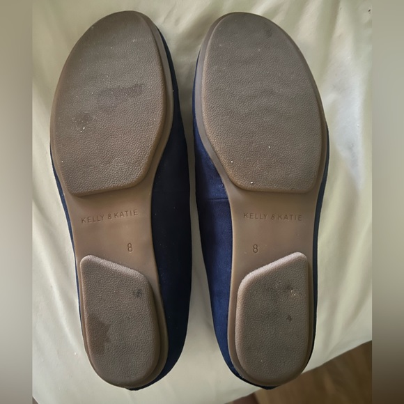 Suede look ballet flats with gold toe decoration. Kelly & Katie. Navy Blue - Picture 3 of 5